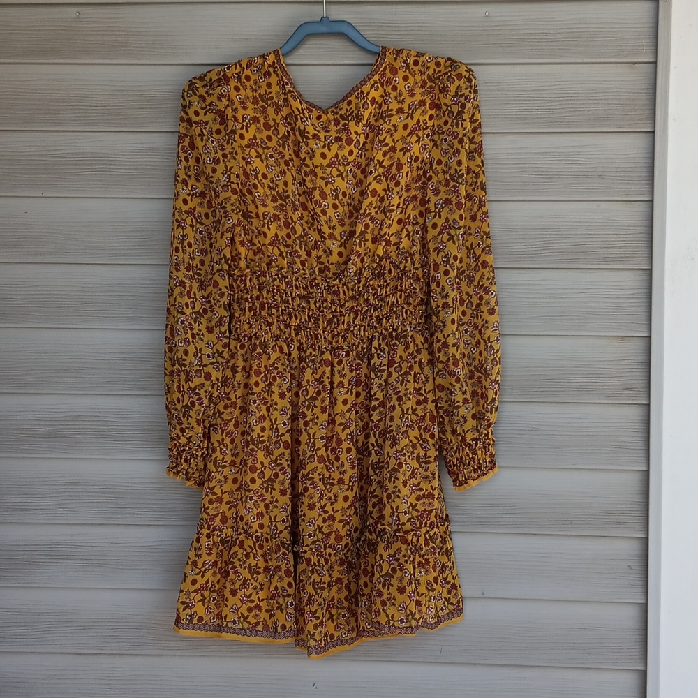 NWT $138 Max Studio Dress Yellow Elastic Waist Foral Print P2P 18" Lengt… - Picture 4 of 4